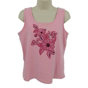 Y2K Relativity Women Medium Pink Tropical Flower Floral Square Neck Tank Top